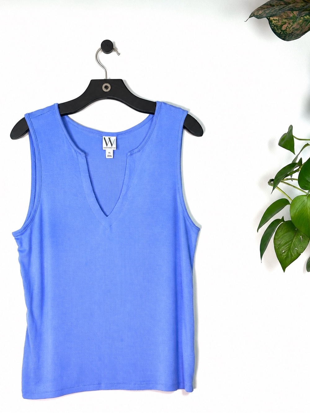 Worthington Blue Ribbed Split Neck Sleeveless Tank Top Size XL